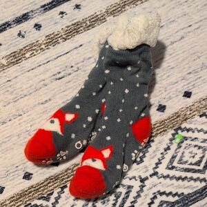 Gray and Red Fox Patterned Socks
